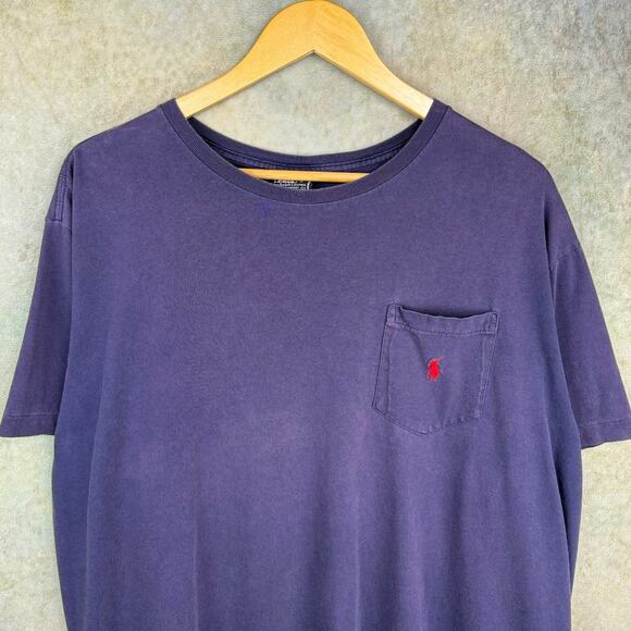 VTG 90s Polo Ralph Lauren T Shirt Mens Sz L Navy Blue Pocket Pony Logo - Picture 3 of 7